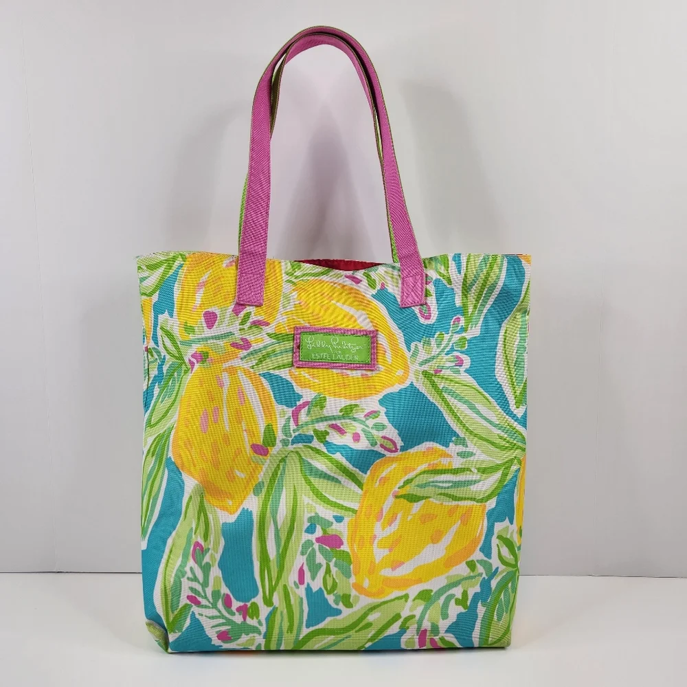 Lilly Pulitizer For Estee Lauder Floral Tropical Tote Bag Pink Green Yellow Blue